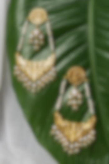 Gold Finish Pathra Work & Freshwater Pearls Dangler Earrings In Sterling Silver by Gulaal Jewels