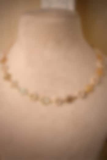 Gold Finish Rose Quartz Necklace In Sterling Silver by Gulaal Jewels