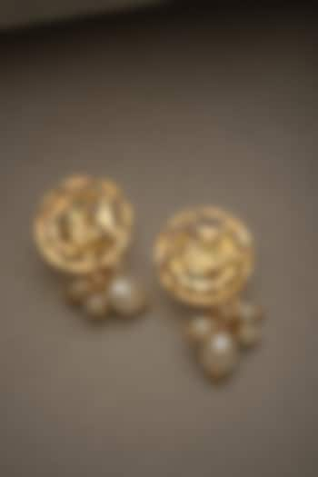 Gold Finish Pearl Earrings In Sterling Silver by Gulaal Jewels at Pernia's Pop Up Shop