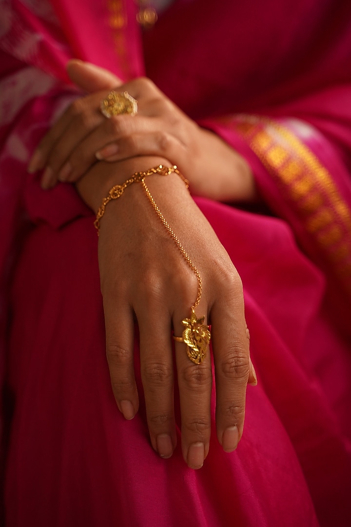 Gold Finish Hathphool In Sterling Silver by Gulaal Jewels at Pernia's Pop Up Shop