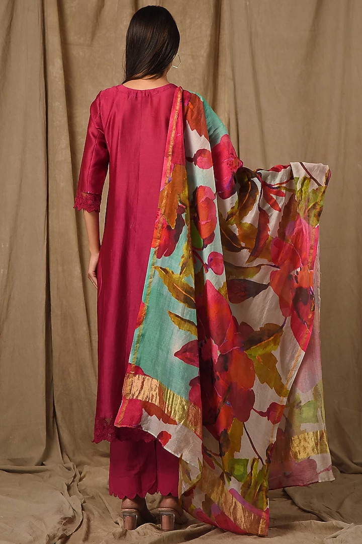 Deep Wine Fine Chanderi Silk Kurta Set by Gulabik Jaipur at Pernia's Pop Up Shop