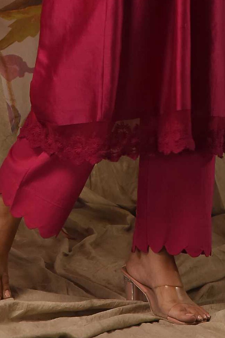 Deep Wine Fine Chanderi Silk Kurta Set by Gulabik Jaipur at Pernia's Pop Up Shop