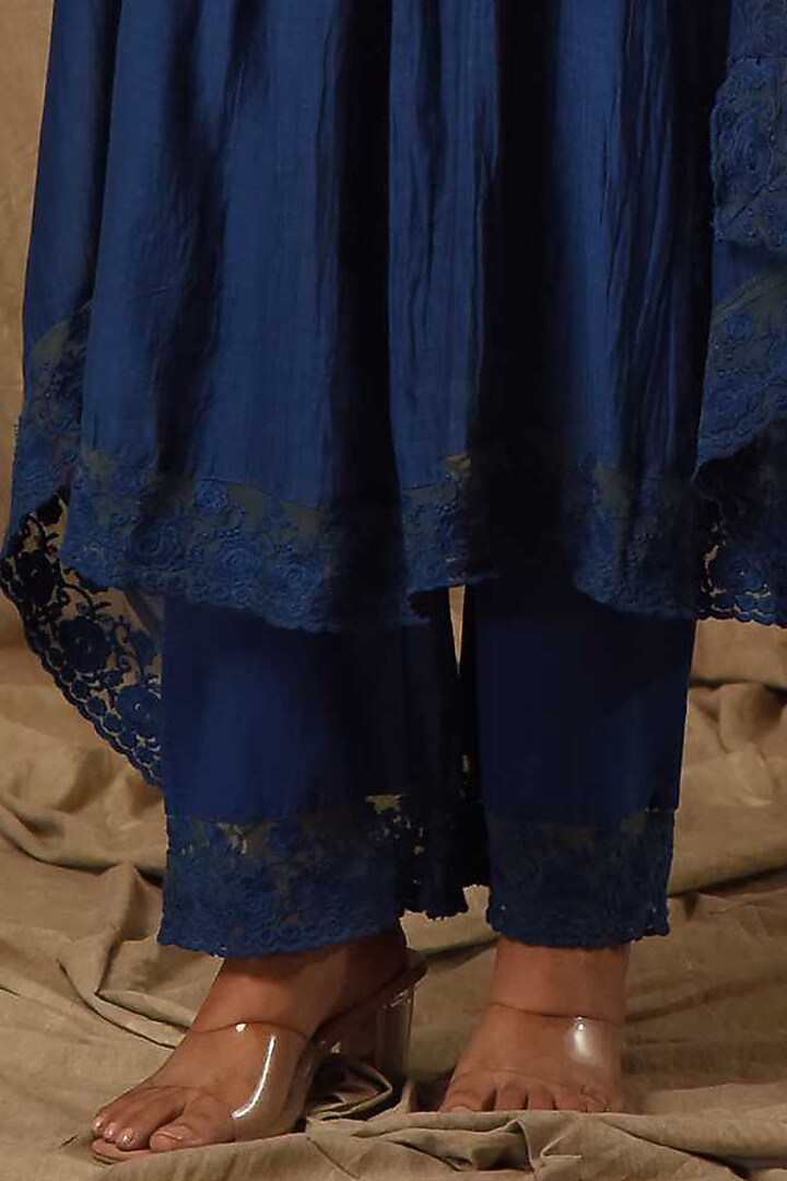 Navy Fine Chanderi Silk Embroidered Kurta Set by Gulabik Jaipur at Pernia's Pop Up Shop