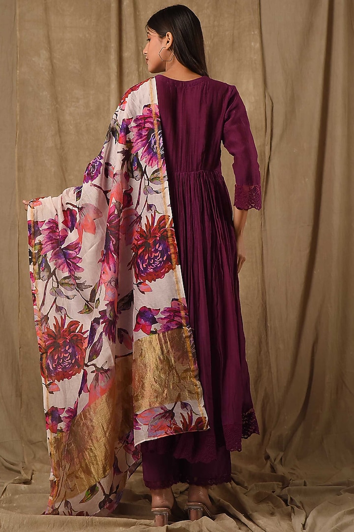 Deep Purple Fine Chanderi Silk Anarkali Set by Gulabik Jaipur at Pernia's Pop Up Shop