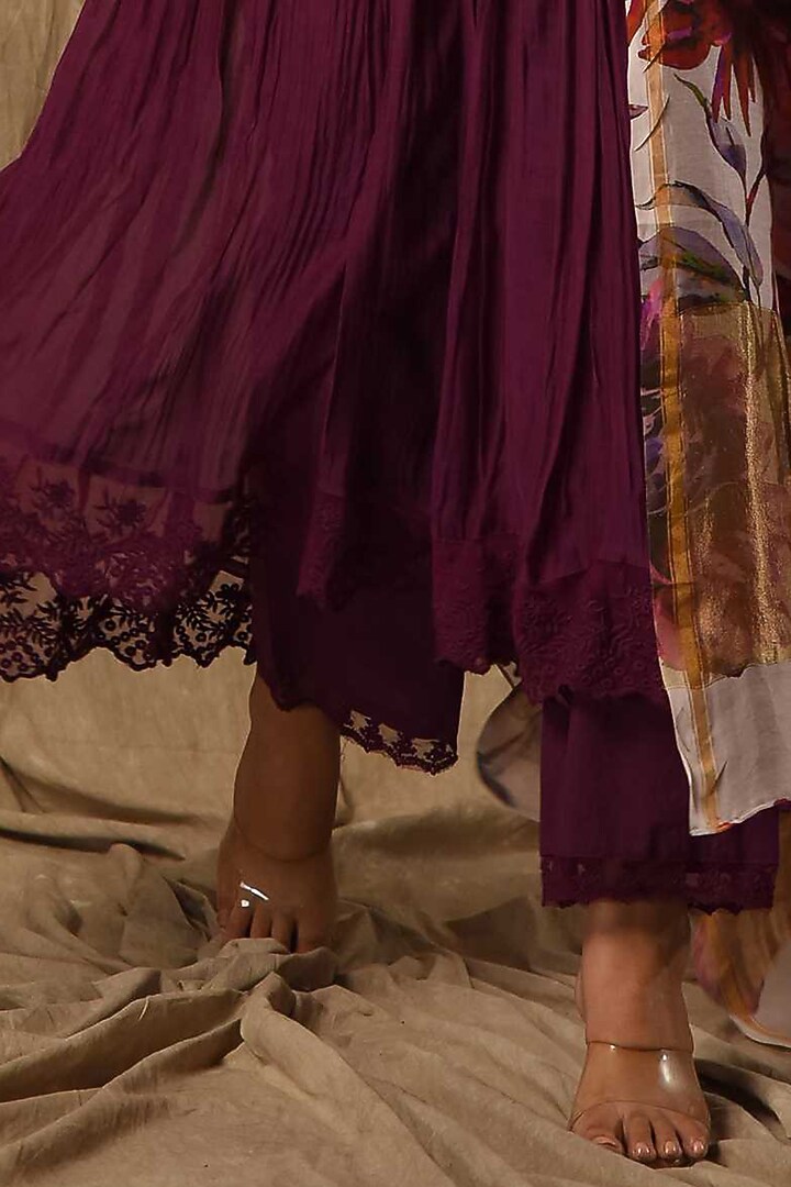 Deep Purple Fine Chanderi Silk Anarkali Set by Gulabik Jaipur at Pernia's Pop Up Shop