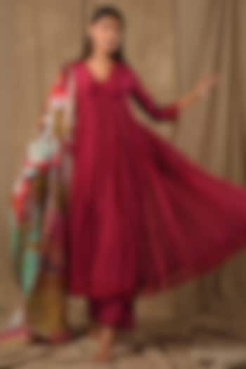 Magenta Fine Chanderi Silk Anarkali Set by Gulabik Jaipur at Pernia's Pop Up Shop