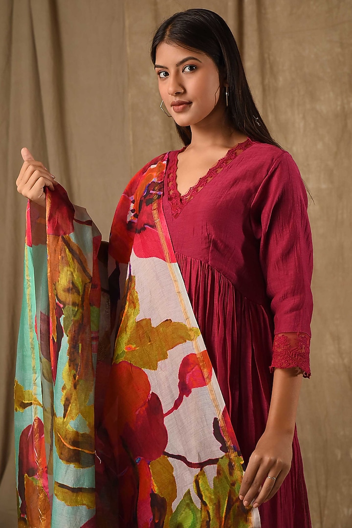 Magenta Chanderi Silk Anarkali Suit