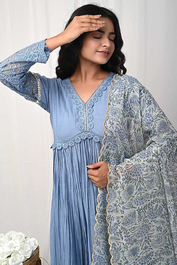 Grey Embroidered Anarkali Set by Gulabik Jaipur at Pernia's Pop Up Shop