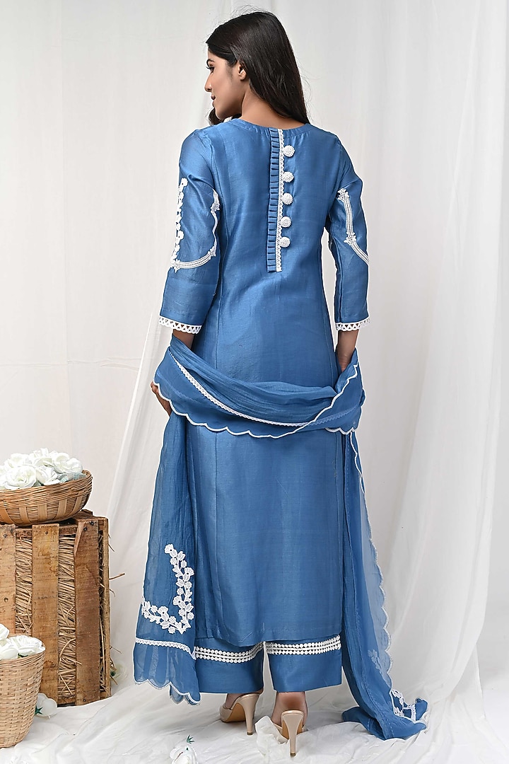 Blue Embroidered Kurta Set by Gulabik Jaipur at Pernia's Pop Up Shop