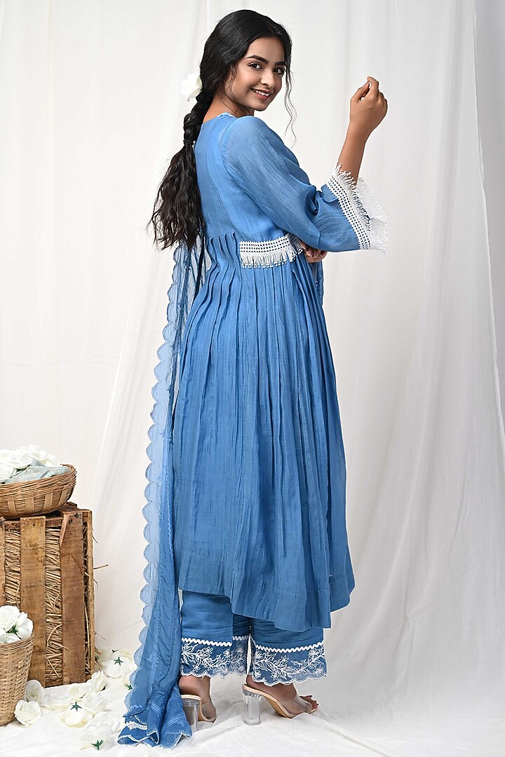 Cobalt Blue Embroidered A-Line Kurta Set by Gulabik Jaipur at Pernia's Pop Up Shop