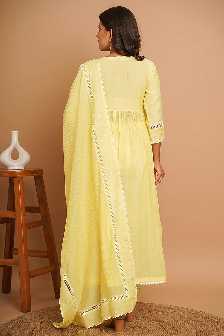 Yellow Chanderi Silk Embroidered Kurta Set by Gulabik Jaipur at Pernia's Pop Up Shop