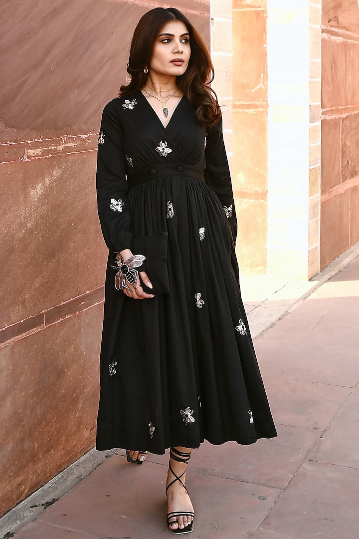 Black Embellished Maxi Dress by Gulaal Creations