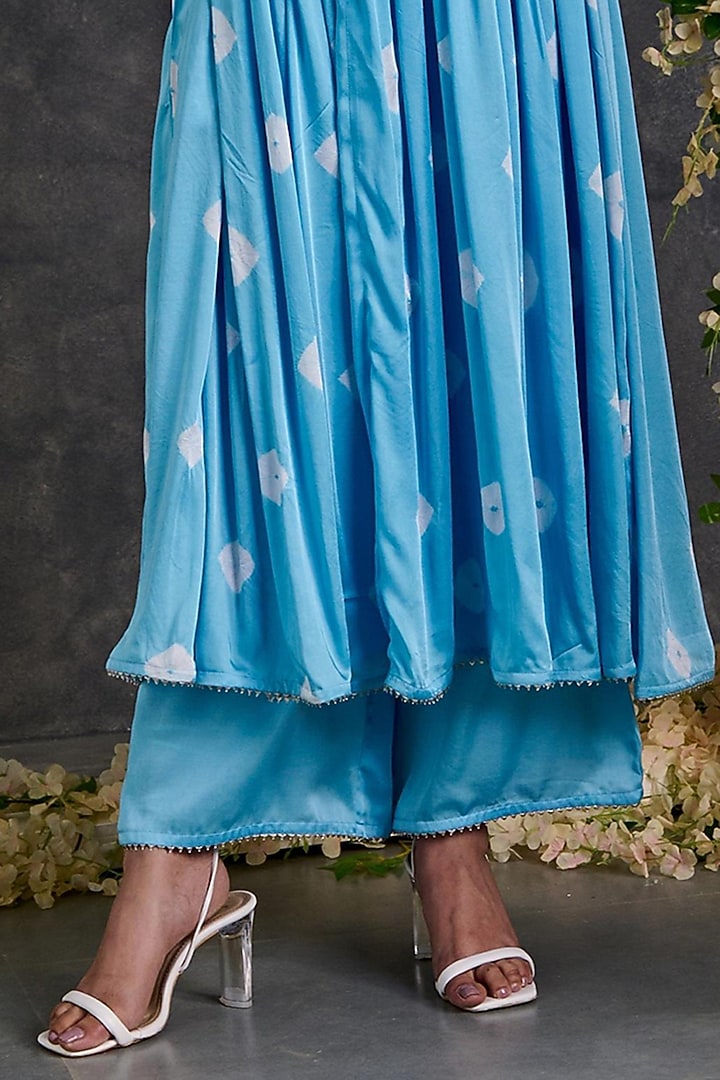 Blue Modal Satin Bandhani Anarkali Set by Gulaal Creations at Pernia's Pop Up Shop
