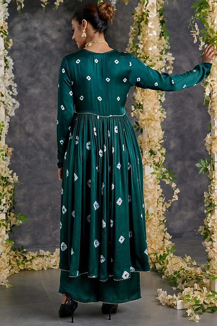 Green Modal Satin Bandhani Anarkali Set by Gulaal Creations at Pernia's Pop Up Shop