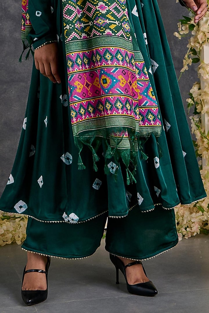 Green Modal Satin Bandhani Anarkali Set by Gulaal Creations at Pernia's Pop Up Shop