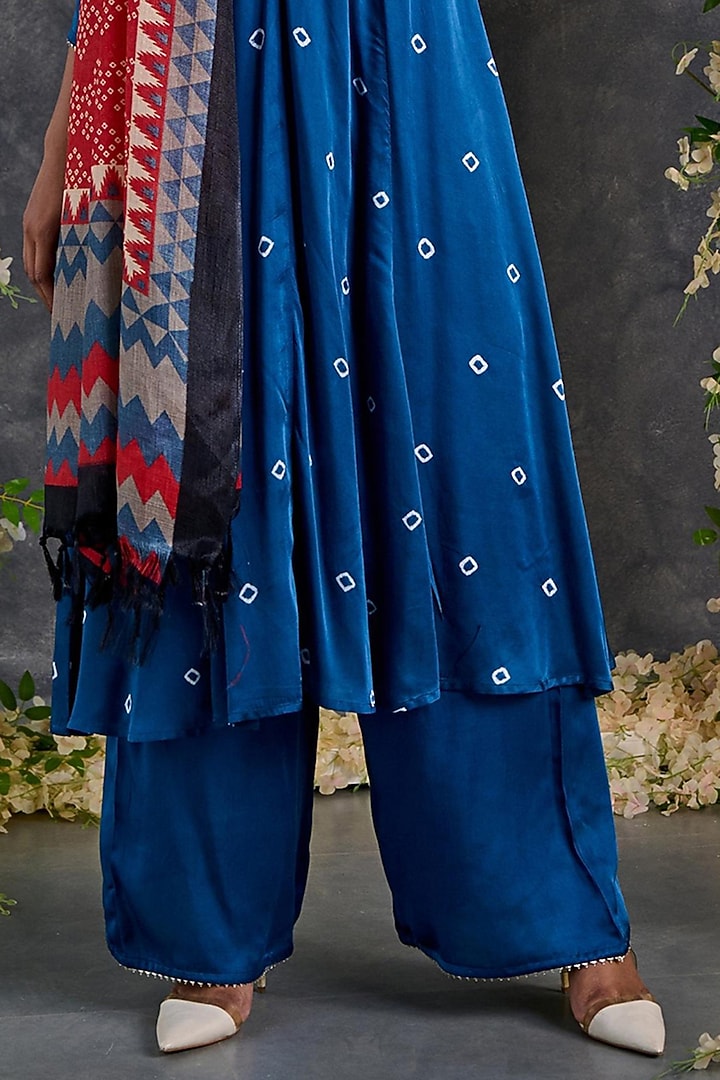 Indigo Modal Satin Bandhani A-Line Kurta Set by Gulaal Creations at Pernia's Pop Up Shop