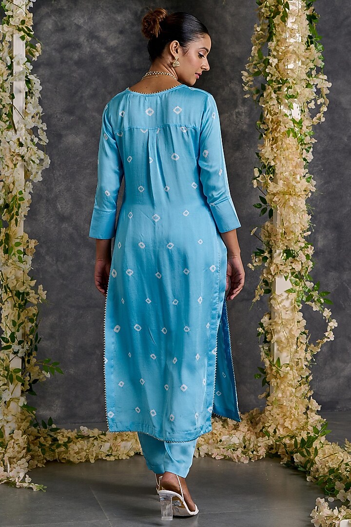 Blue Modal Satin Bandhani Kurta Set by Gulaal Creations at Pernia's Pop Up Shop