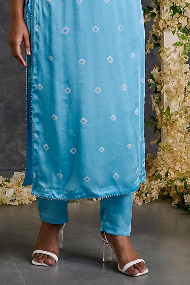 Blue Modal Satin Bandhani Kurta Set by Gulaal Creations at Pernia's Pop Up Shop