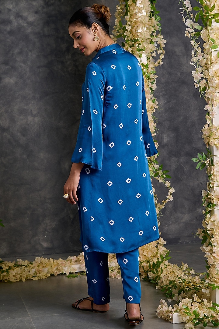Indigo Modal Satin Bandhani Kurta Set by Gulaal Creations at Pernia's Pop Up Shop