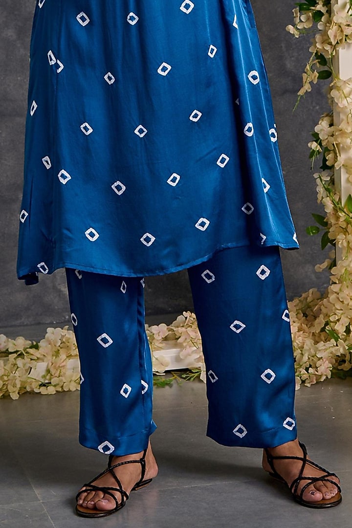 Indigo Modal Satin Bandhani Kurta Set by Gulaal Creations at Pernia's Pop Up Shop