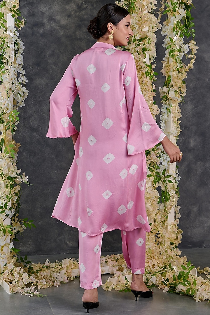 Pink Modal Satin Bandhani Kurta Set by Gulaal Creations at Pernia's Pop Up Shop