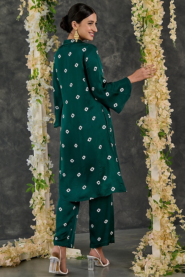 Green Modal Satin Bandhani Kurta Set by Gulaal Creations at Pernia's Pop Up Shop
