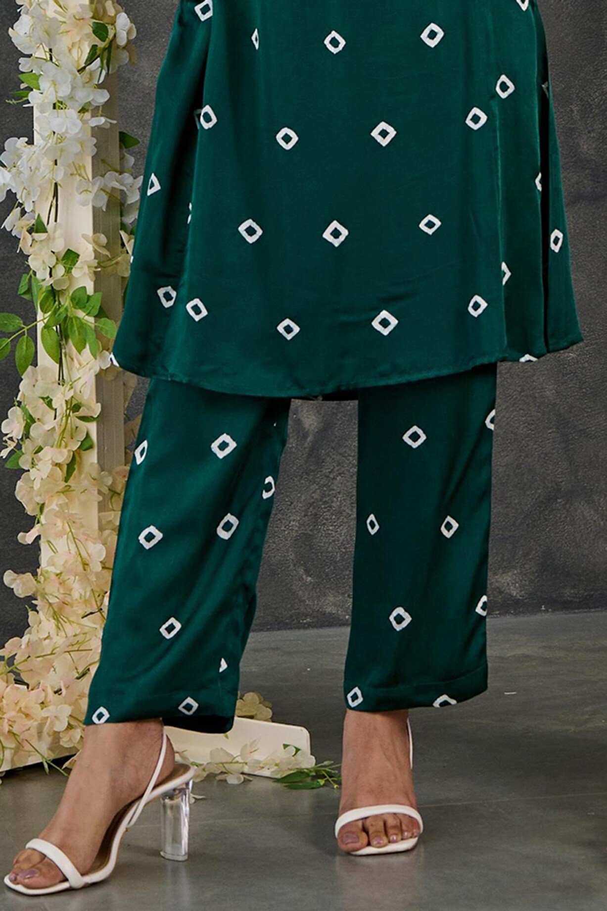 Dark Green Bandhani Tie-dye Modal Silk Long Kurta