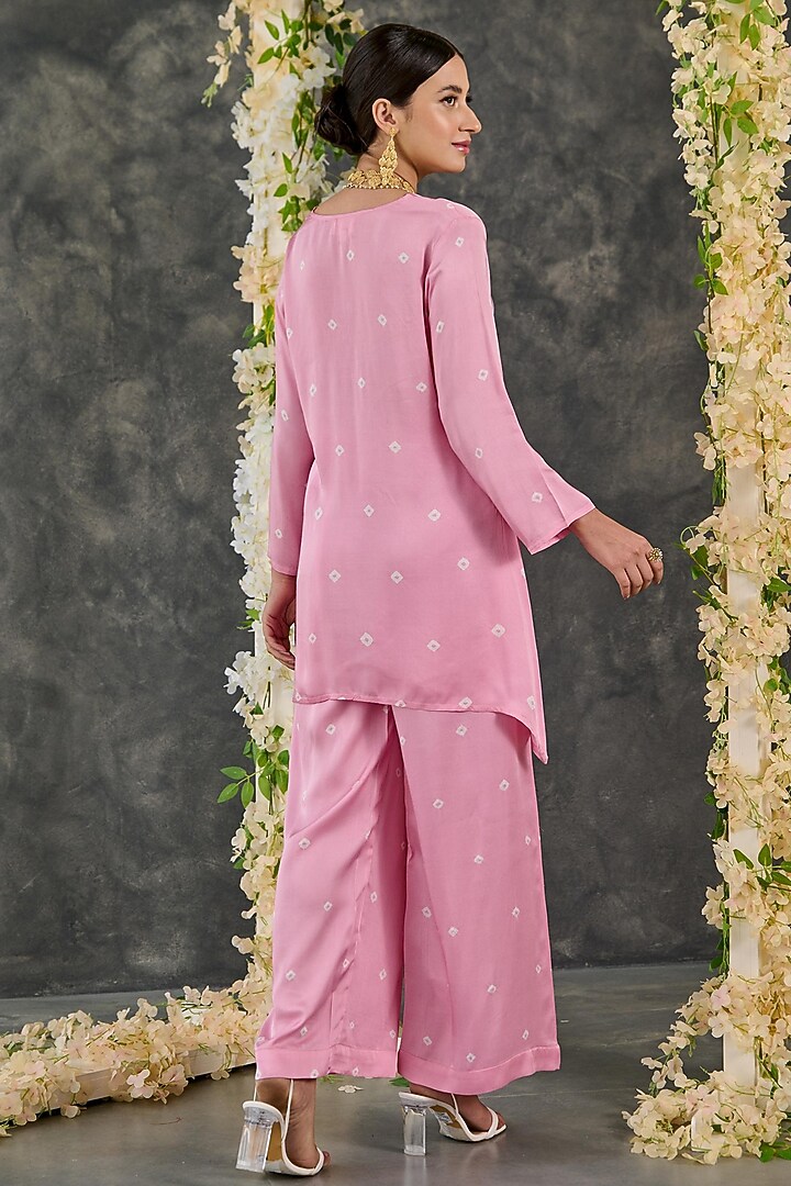 Pink Modal Satin Bandhani Kurta Set by Gulaal Creations at Pernia's Pop Up Shop