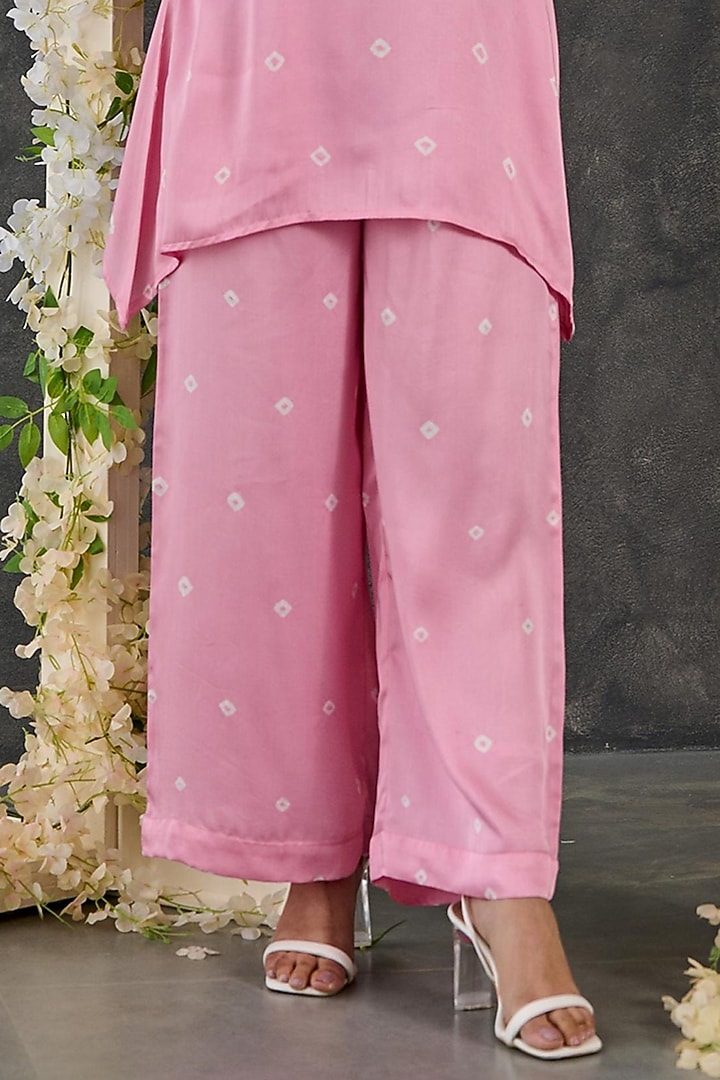 Pink Modal Satin Bandhani Kurta Set by Gulaal Creations at Pernia's Pop Up Shop