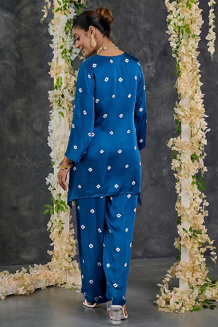Indigo Modal Satin Bandhani Kurta Set by Gulaal Creations at Pernia's Pop Up Shop