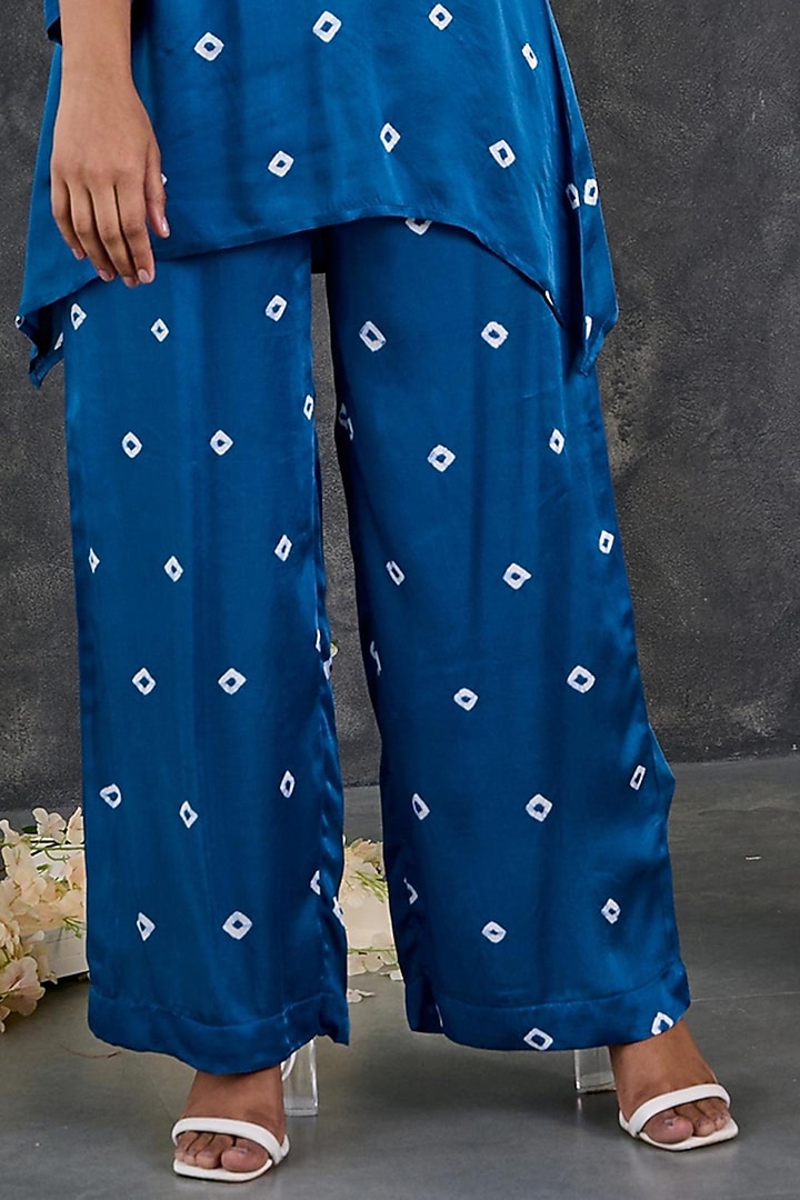Indigo Modal Satin Bandhani Kurta Set by Gulaal Creations at Pernia's Pop Up Shop