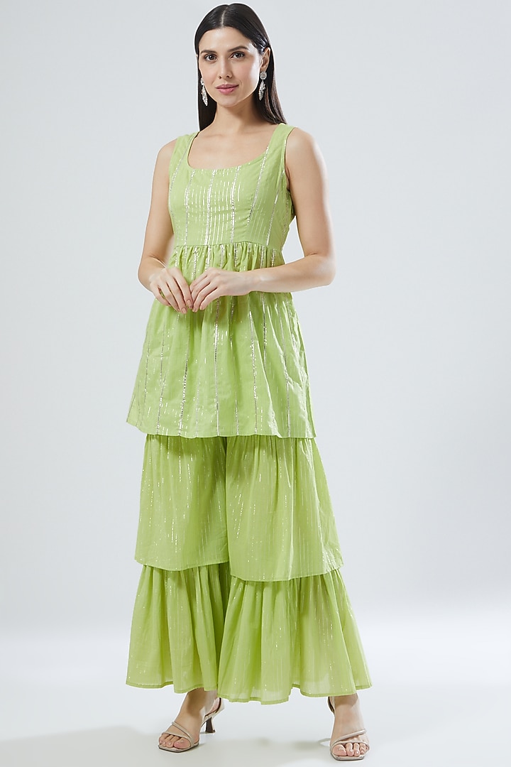 Green Cotton Lurex Sharara Set by Gulaal Creations at Pernia's Pop Up Shop