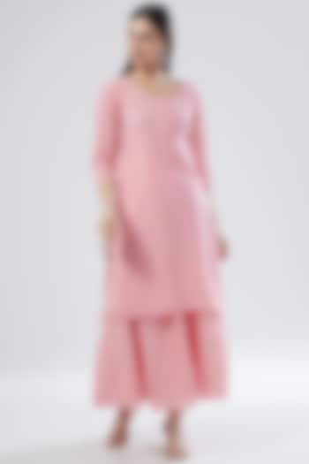Pink Cotton Lurex Skirt Set by Gulaal Creations