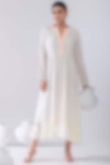 Ivory Embroidered Overlapped Dress by Kacha Tanka