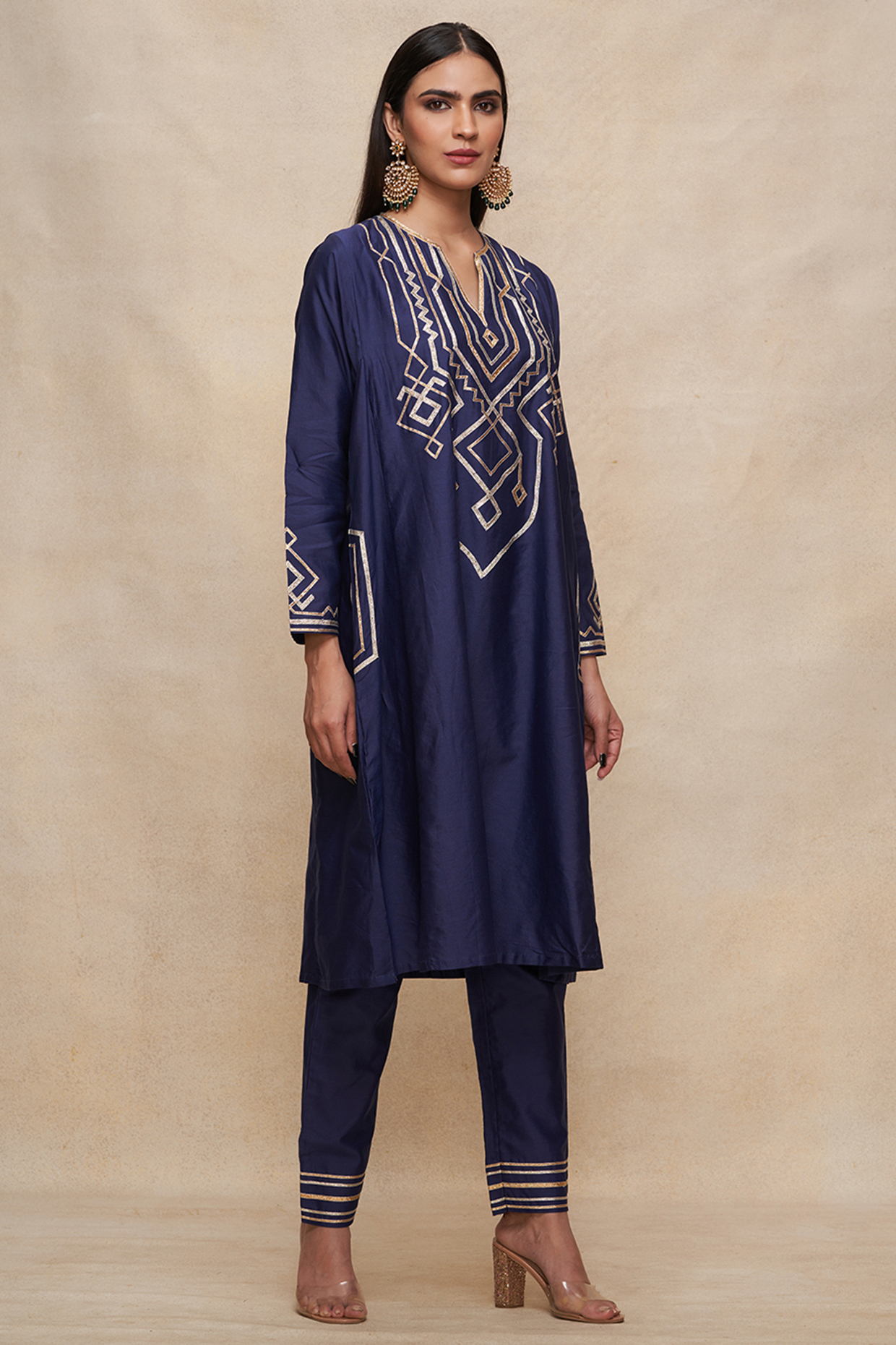 Indigo Pure Chanderi Silk A-Line Kurta by Gulabo By Abu Sandeep at Pernia's Pop Up Shop