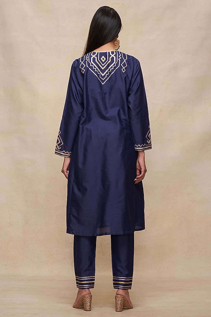 Indigo Pure Chanderi Silk A-Line Kurta by Gulabo By Abu Sandeep at Pernia's Pop Up Shop