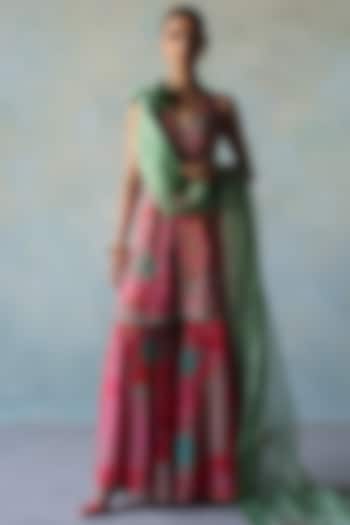 Bright Pink Crepe Printed Gharara Set by Raji ramniq at Pernia's Pop Up Shop