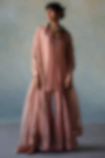 Nude Pink Silk Hand Embroidered Wedding Sharara Set by Raji ramniq at Pernia's Pop Up Shop