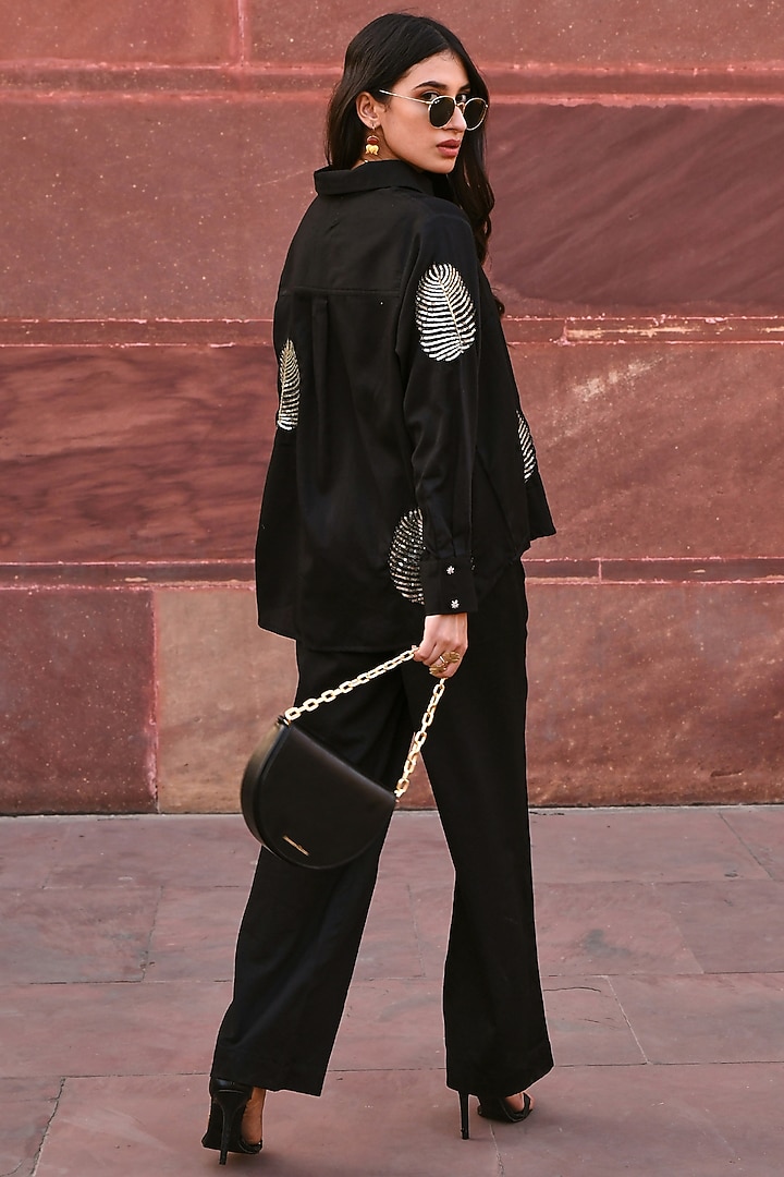Black Cotton Embroidered Shirt by Gulaal Creations at Pernia's Pop Up Shop