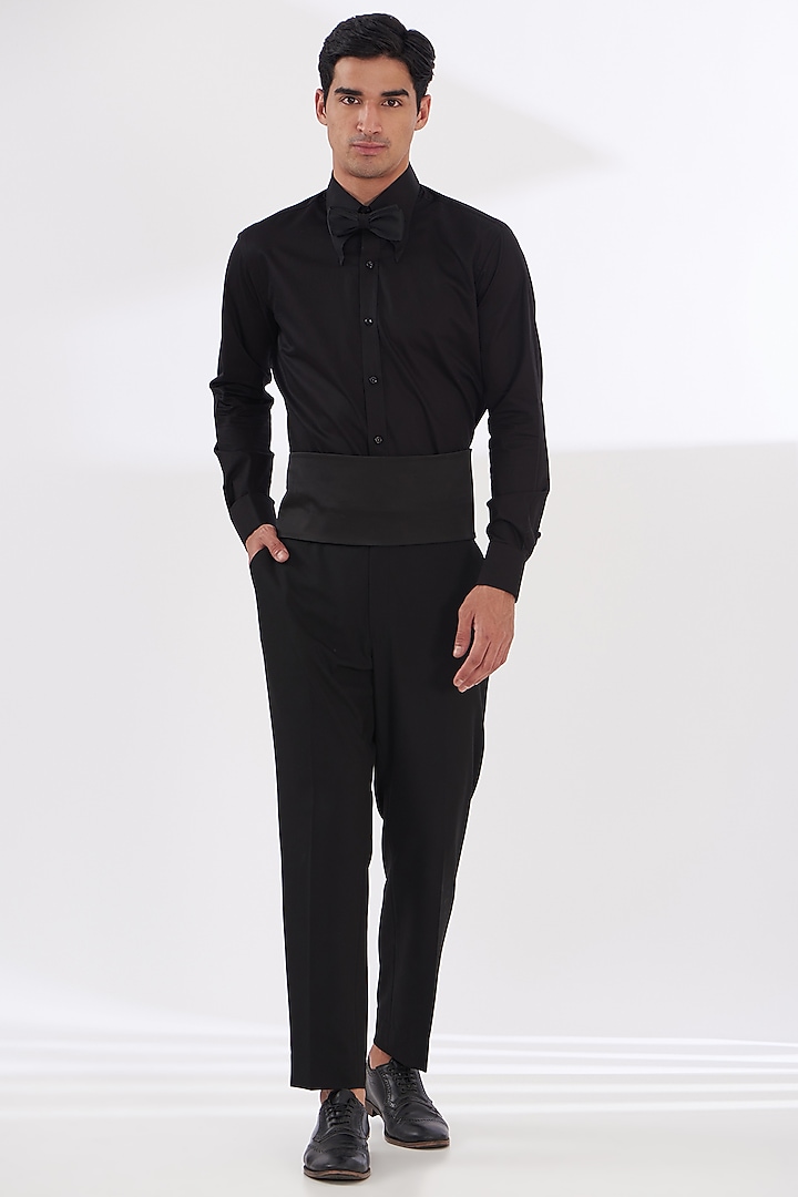 Blue Cotton Velvet Tuxedo Set by Gaurav & Apoorva at Pernia's Pop Up Shop