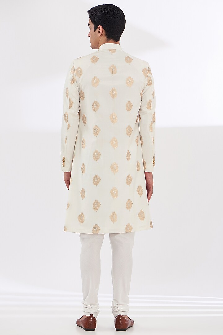 Ivory Silk Groom Sherwani Set by Gaurav & Apoorva at Pernia's Pop Up Shop