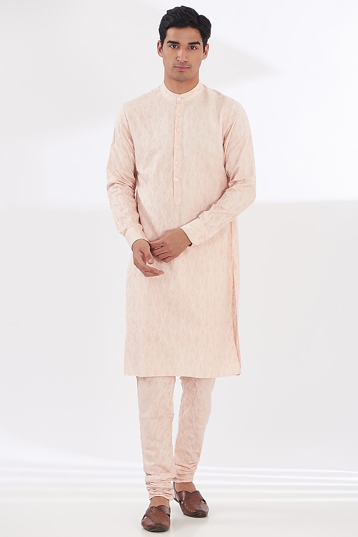 Pink Silk Dabka Embroidered Groom Sherwani Set by Gaurav & Apoorva at Pernia's Pop Up Shop
