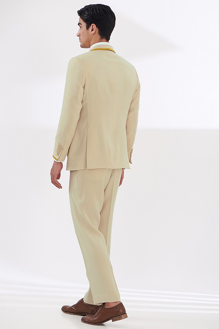 Beige Italian Lycra Pant Set by Gaurav & Apoorva at Pernia's Pop Up Shop