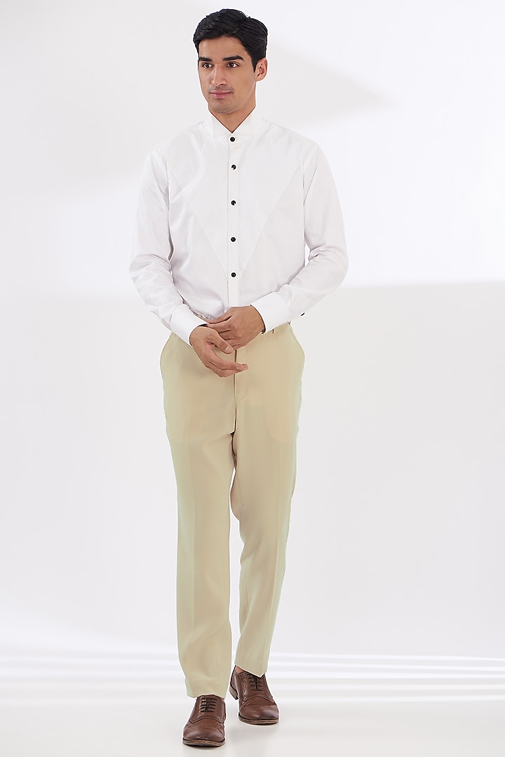 Beige Italian Lycra Pant Set by Gaurav & Apoorva at Pernia's Pop Up Shop