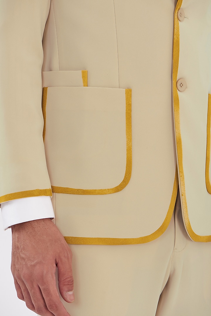 Beige Italian Lycra Pant Set by Gaurav & Apoorva at Pernia's Pop Up Shop