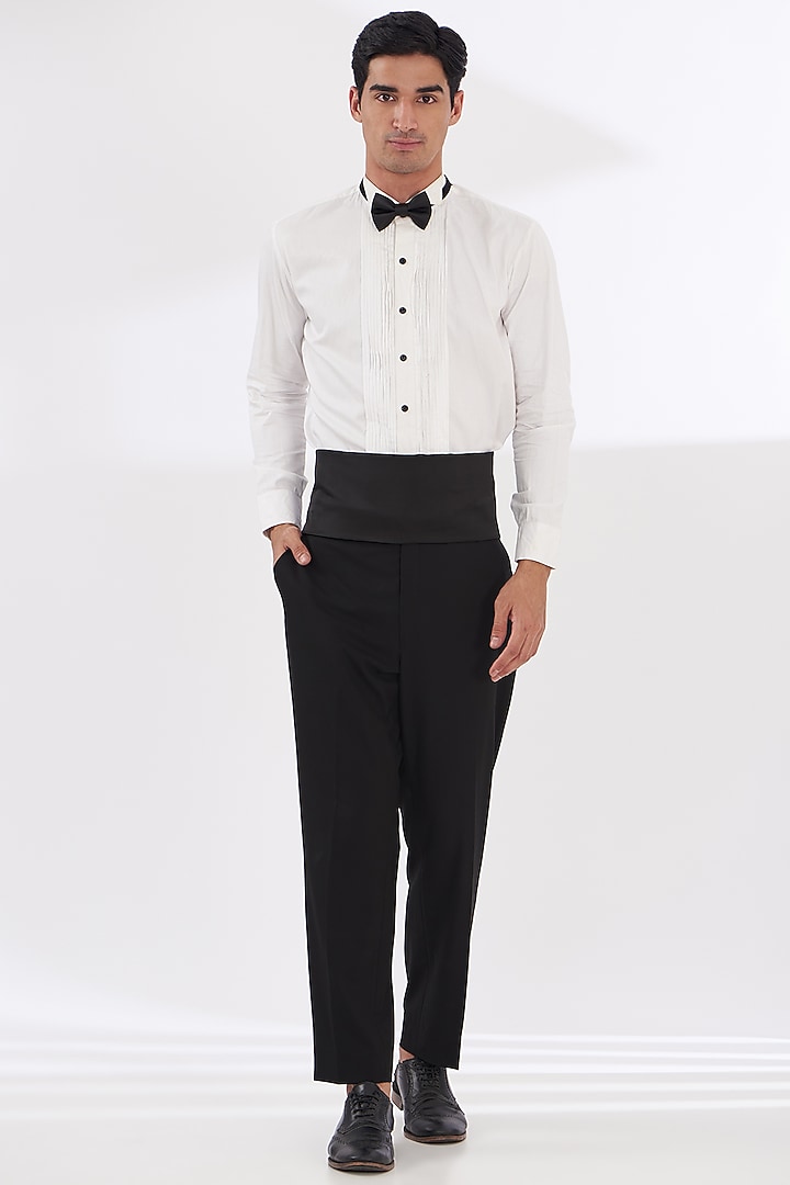 Black Italian Lycra Hand Embroidered Tuxedo Set by Gaurav & Apoorva at Pernia's Pop Up Shop