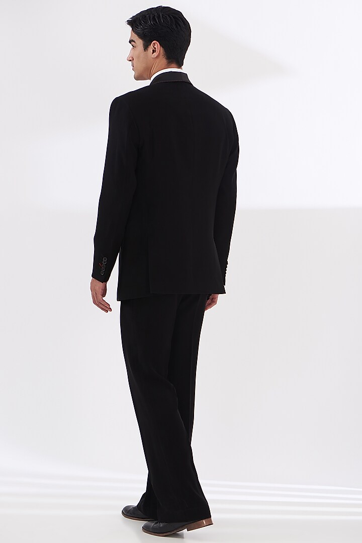 Black Italian Lycra Tuxedo Set by Gaurav & Apoorva at Pernia's Pop Up Shop