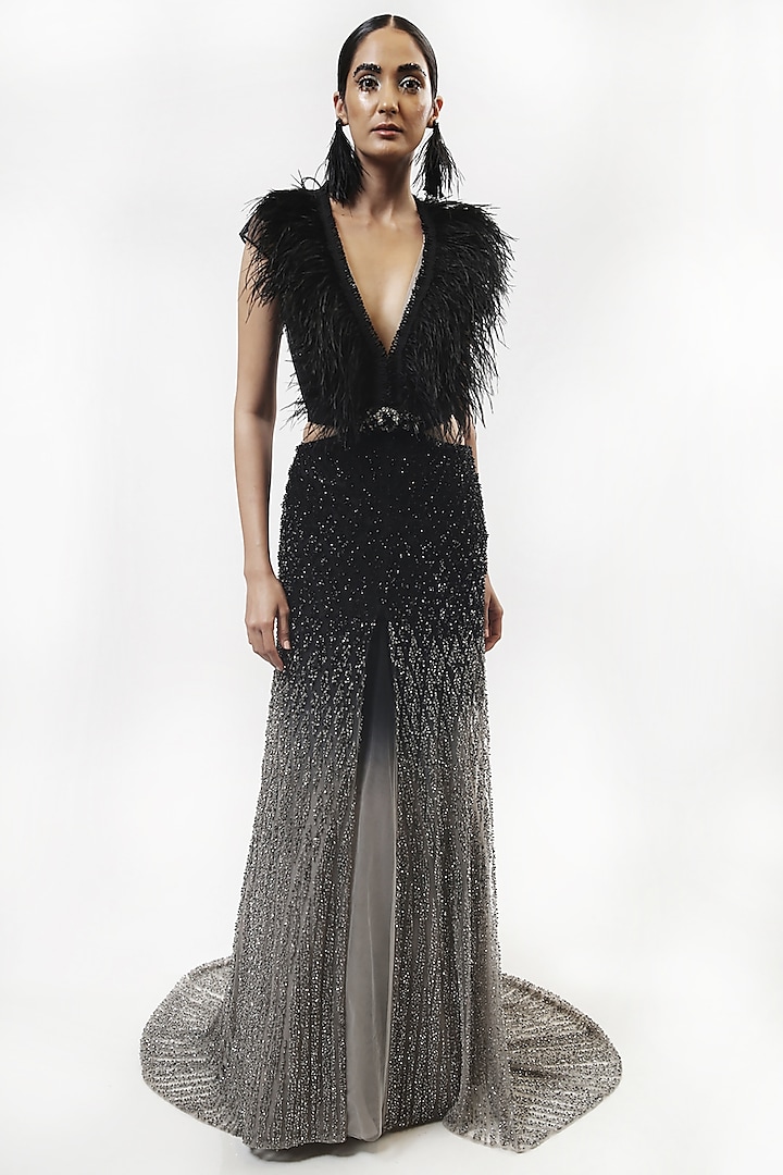 Silver & Black Ombre Embellished Gown by Rohit Gandhi & Rahul Khanna