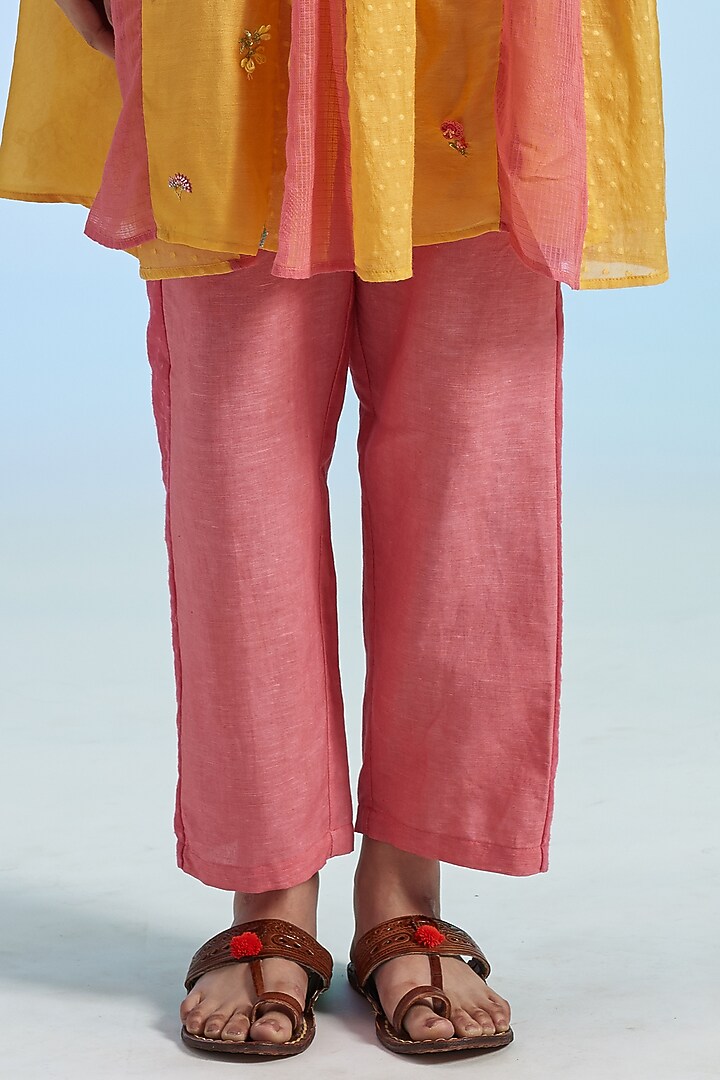 Yellow Cotton Silk & Khadi Embroidered Kurta Set by Gyaarah Baees at Pernia's Pop Up Shop