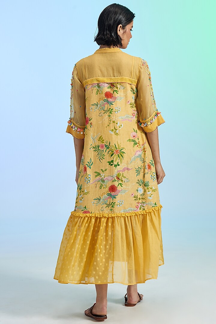 Yellow Cotton & Organza Vacation Dress by Gyaarah Baees at Pernia's Pop Up Shop